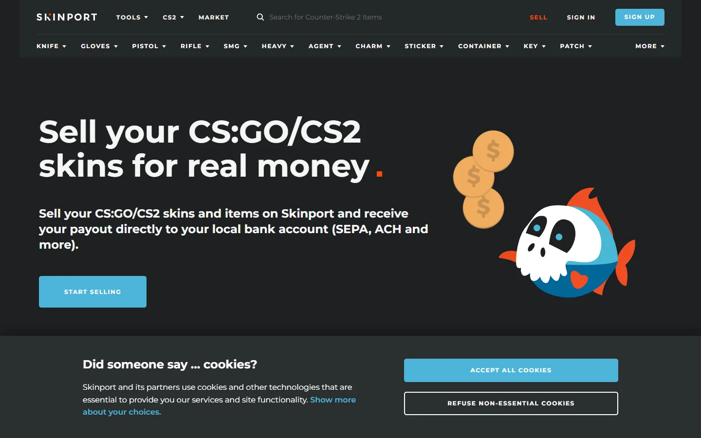 Skinport sell cs2 skins screenshot