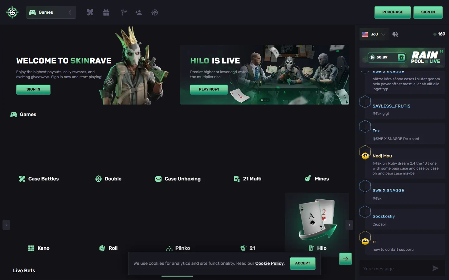 SkinRave homepage screenshot