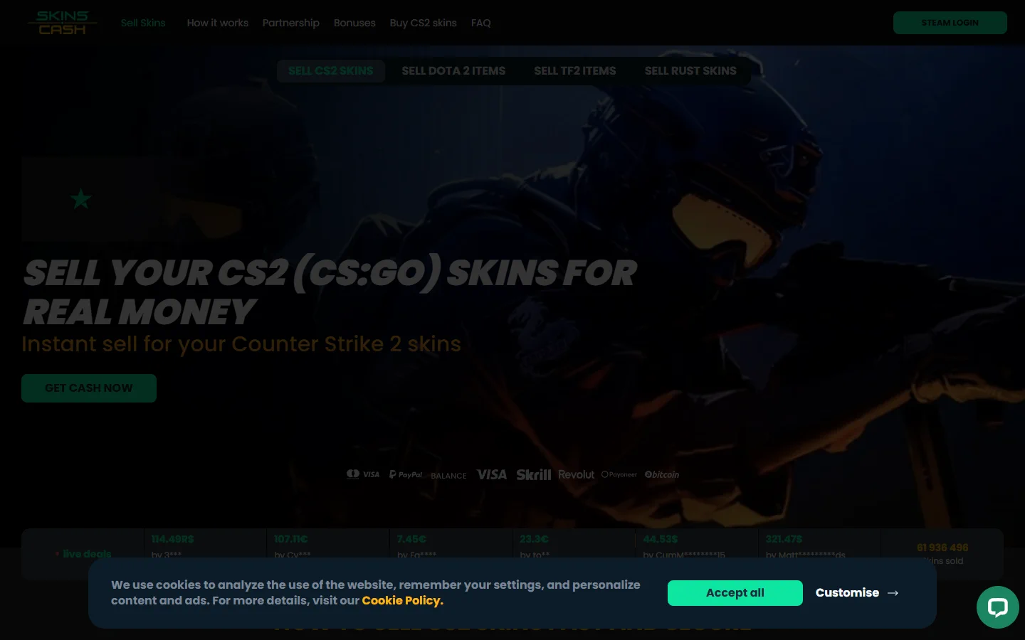 Skins.Cash homepage screenshot