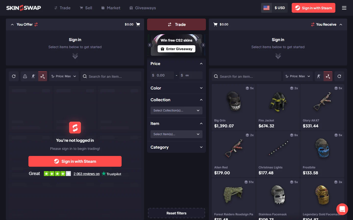 SkinSwap trade rust skins screenshot