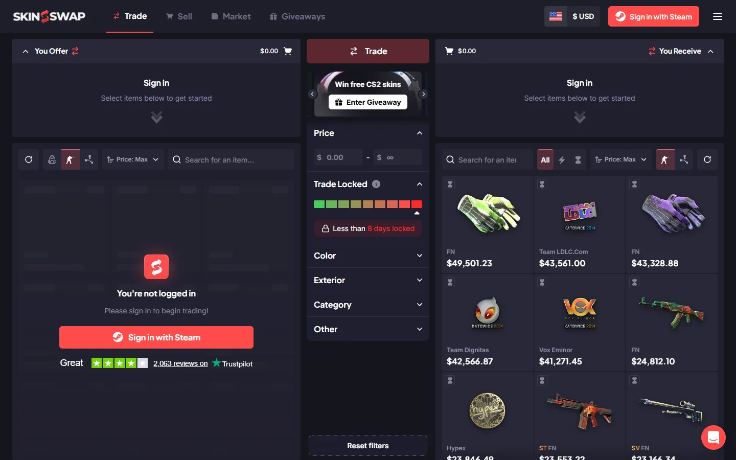 SkinSwap trade screenshot
