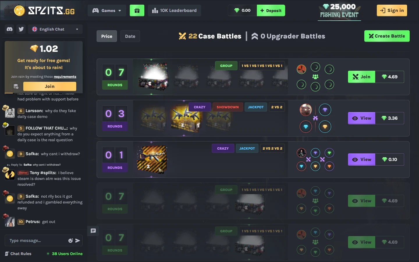 Splits.gg case battles screenshot