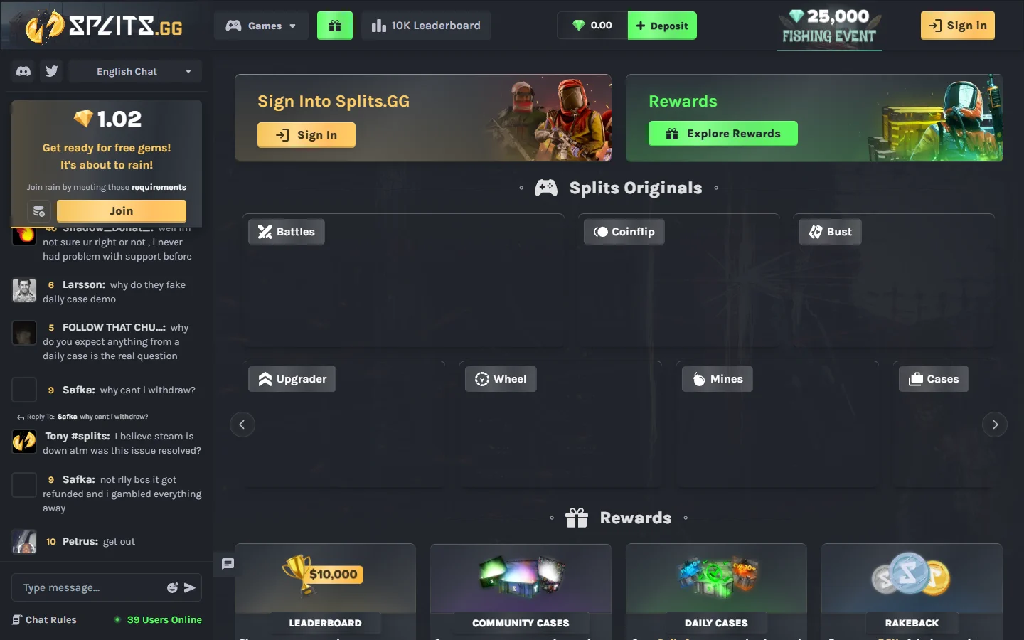 Splits.gg homepage screenshot