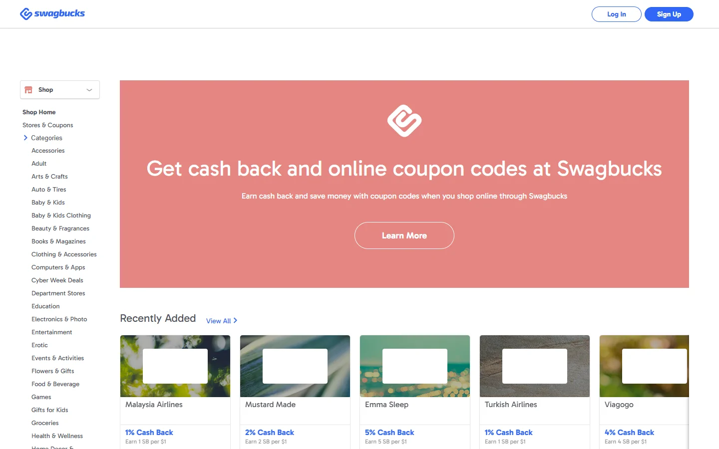 Swagbucks shop screenshot